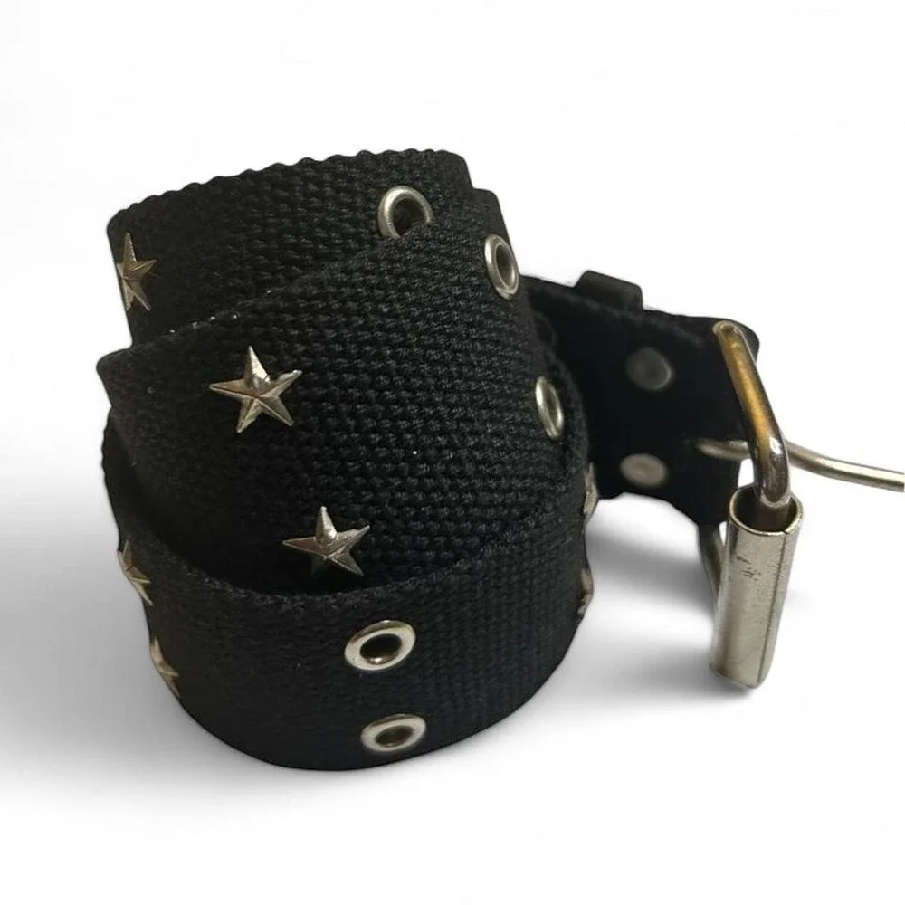 Black Belt Y2K Punk Scene Emo Star Studded Canvas Deadstock Double Grommet 39